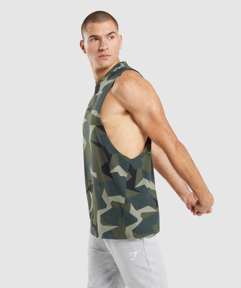 Men's Gymshark Critical Drop Arm Tanks Camo | CA D38A57